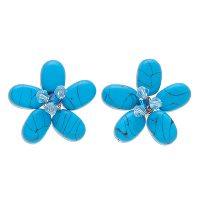 UNICEF Market | Unique Floral Button Earrings - Cool Blue Flower