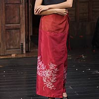 Silk and cotton sarong, 'Bright Blossoms' - Handcrafted Silk Sarong