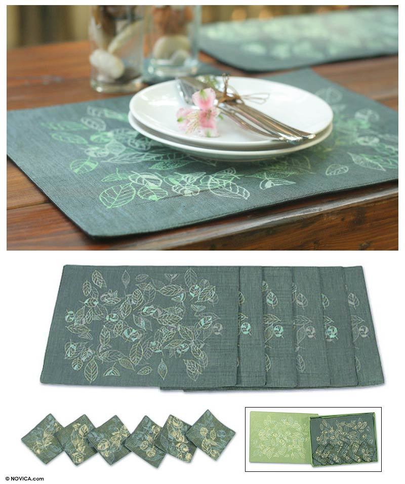 Silk and cotton placemats and coasters (Set for 6) Thai Summer NOVICA