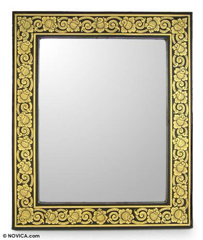 Mirror, 'Golden Bouquet' - Wood Mirror