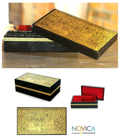 Lacquered wood jewelry box, 'Rama's Chariot' - Lacquered Wood Jewelry Box