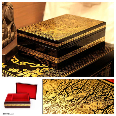 Lacquered Jewellery box, 'Angel Song' - Lacquered Mango Wood Jewellery Box