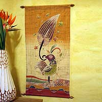 Cotton wall hanging, 'Proud Female Bird' - Handmade Batik Wall Hanging