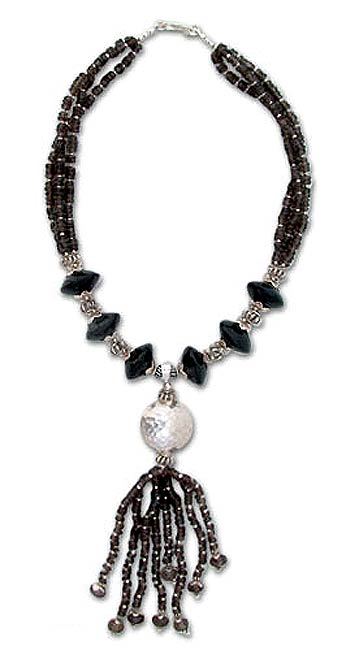 Onyx and quartz pendant necklace, 'Excellence' - Onyx and Quartz Pendant Necklace
