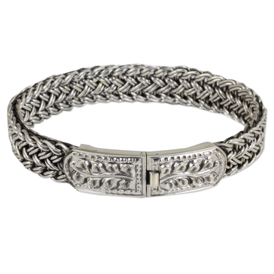 Sterling silver wristband bracelet, 'Mayom Tree' - Handcrafted Sterling Silver Bangle Bracelet