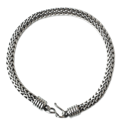 Men's sterling silver bracelet, 'Fire Dance' - Hand Made Men's Sterling Silver Chain Bracelet