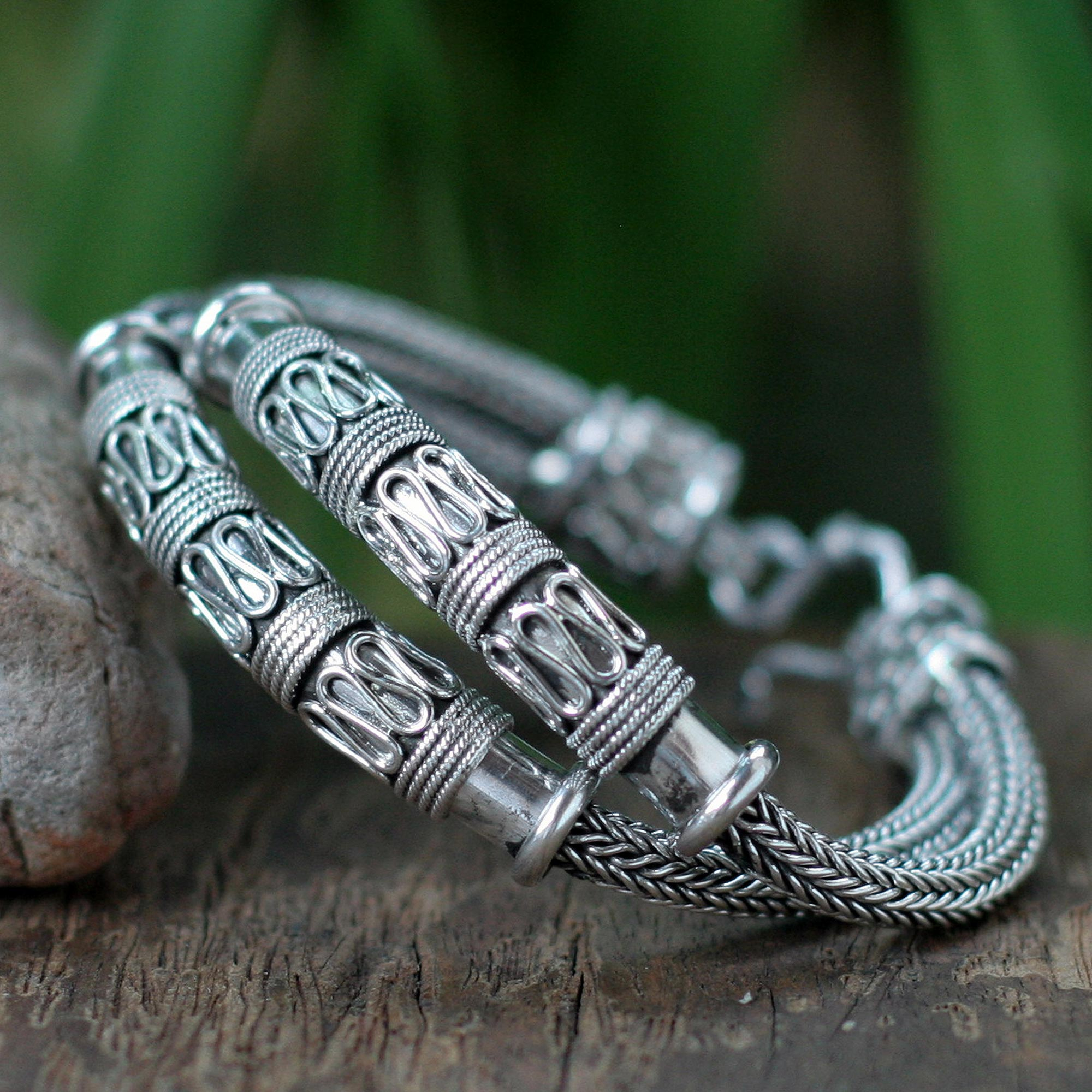 Polished Sterling Silver Pendant Bracelet from Bali - Path to Denpasar |  NOVICA