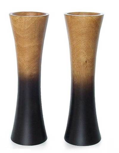 Mango wood vases, 'Volcanoes' (pair) - Handmade Mango Wood Vases (Pair)