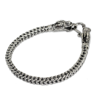 Sterling silver braided bracelet, 'Dragon Art' - Fair Trade Sterling Silver Chain Bracelet