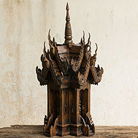 Teak spirit house, 'Naga's Protective Spirit' - Handcrafted Teakwood Spirit House from Thailand