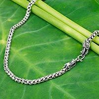 Sterling silver chain necklace, 'Dragon Protection' - Sterling Silver Chain Necklace with Dragon Motif