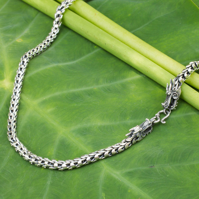 Sterling silver chain necklace, 'Dragon Protection' - Men's Sterling Silver Chain Necklace