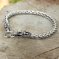 Geflochtenes Armband aus Sterlingsilber, „Loyal Dragon“ – Geflochtenes Kettenarmband aus Sterlingsilber