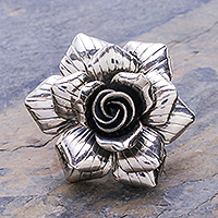 Sterling silver cocktail ring, 'Forever Rose' - Artisan Crafted Sterling Silver Flower Cocktail Ring