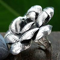 Sterling silver cocktail ring, 'Queen Rose' - Sterling Silver Flower Cocktail Ring