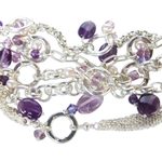 Pearl and amethyst wristband bracelet, 'Purple Contrasts' - Hand Made Sterling Silver and Amethyst Bracelet
