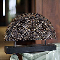 Wood sculpture, 'Sunflower Fan'