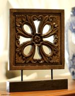 Wood sculpture, 'Floral Square' - Thai Wood Sculpture