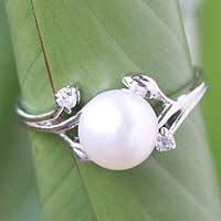 Featured review for White gold plated cultured pearl solitaire ring, Budding Beauty