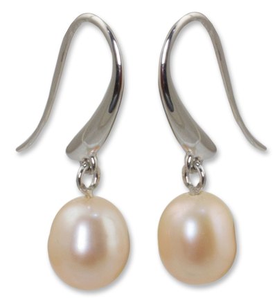 Pearl dangle earrings, 'Perfection' - Pearl and Sterling Silver Dangle Earrings
