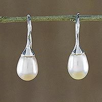 Pearl drop earrings, 'Rosy Bud'