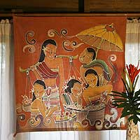 Featured review for Cotton batik wall hanging, At the Market