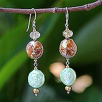 Pearl and citrine drop earrings, 'Living Earth' - Pearl and citrine drop earrings