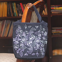Cotton handbag, 'Swirling Leaves' - Cotton handbag