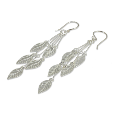 Sterling silver dangle earrings, 'Leaf Chimes' - Hand Crafted Sterling Silver Dangle Earrings