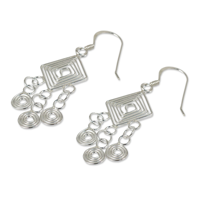Sterling silver chandelier earrings, 'Geometry Lesson' - Handmade Sterling Silver Chandelier Earrings