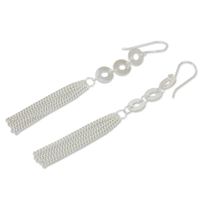 Sterling silver dangle earrings, 'Pony Tail' - Hand Made Sterling Silver Dangle Earrings