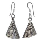 Silver dangle earrings, 'Hill Tribe Bell' - Handmade Hill Tribe 950 Silver Dangle Earrings