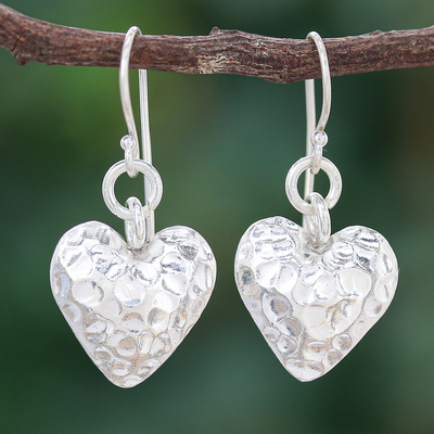 Silver 950 Heart Earrings, 'In My Heart