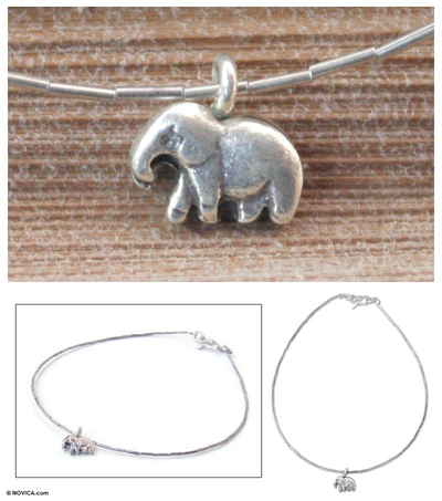 Sterling silver anklet, 'Little Elephant' - Sterling Silver Charm Anklet