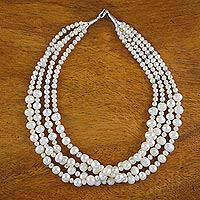 Pearl strand necklace, 'Sweet and White'