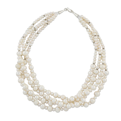 Pearl strand necklace, 'Sweet and White' - Hand Made Bridal Pearl Strand Necklace