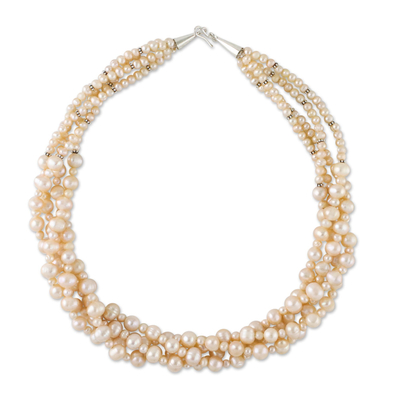 Pearl strand necklace, 'Pink Princess' - Handcrafted Bridal Pearl Torsade Necklace from Thailand