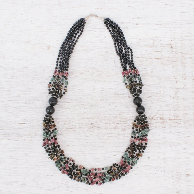 Onyx and tourmaline necklace, 'Night Colors' - Onyx and Tourmaline Beaded Necklace