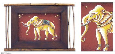 'The Power of the Elephant' - Acrylic Elephant Folk Art Painting Framed in Teak
