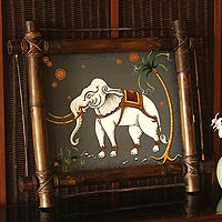 'Lucky Elephant' - Framed Thai Folk Art Painting