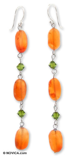 Carnelian dangle earrings, 'Orange Marmalade' - Hand Made Carnelian Dangle Earrings