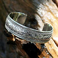 Sterling silver cuff bracelet, 'Modern' - Woven Sterling Silver Cuff Bracelet