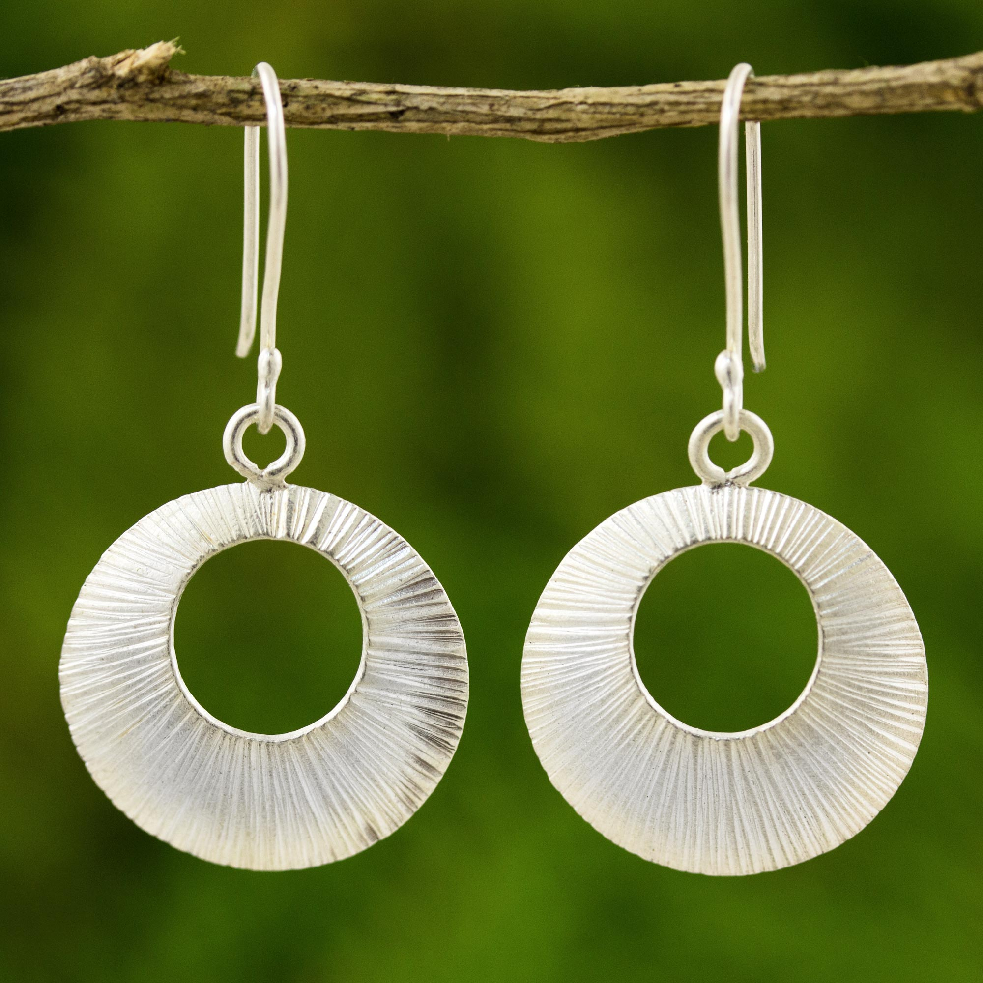 950 round silver dangle earrings, 'Radiance'