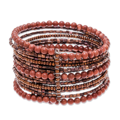 Beaded cuff bracelet, 'Tantalizing Brown' - Beaded cuff bracelet