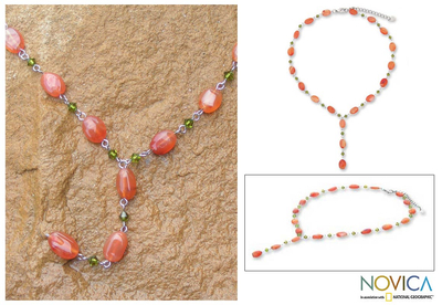 Carnelian Y necklace, 'Orange Marmalade' - Carnelian Y Necklace