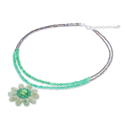 Beaded flower necklace, 'Chrysanthemum' - Unique Floral Quartz Pendant Necklace