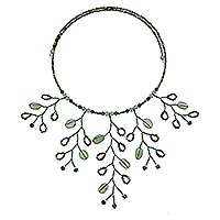 Beaded choker, 'Branch of Green' - Unique Beaded Quartz Necklace from Thailand