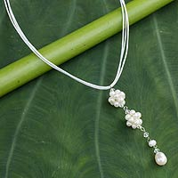 Pearl choker, 'Floral Elegance' - Pearl Choker Necklace