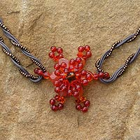 Carnelian flower necklace, 'Starburst' - Carnelian flower necklace