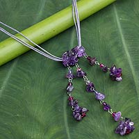Amethyst pendant necklace, 'Waterfall' - Unique Amethyst Necklace